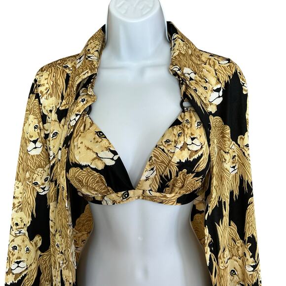 Vintage 70s Lion Print Bikini & Cover Up Set The Twins Inc. Miami L - Picture 2 of 9